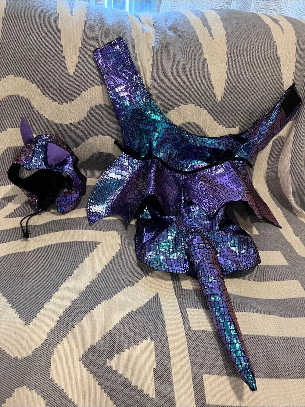 Vibrant Life Dragon Dog Costume Iridescent Metallic Purple Teal Wings Hat M